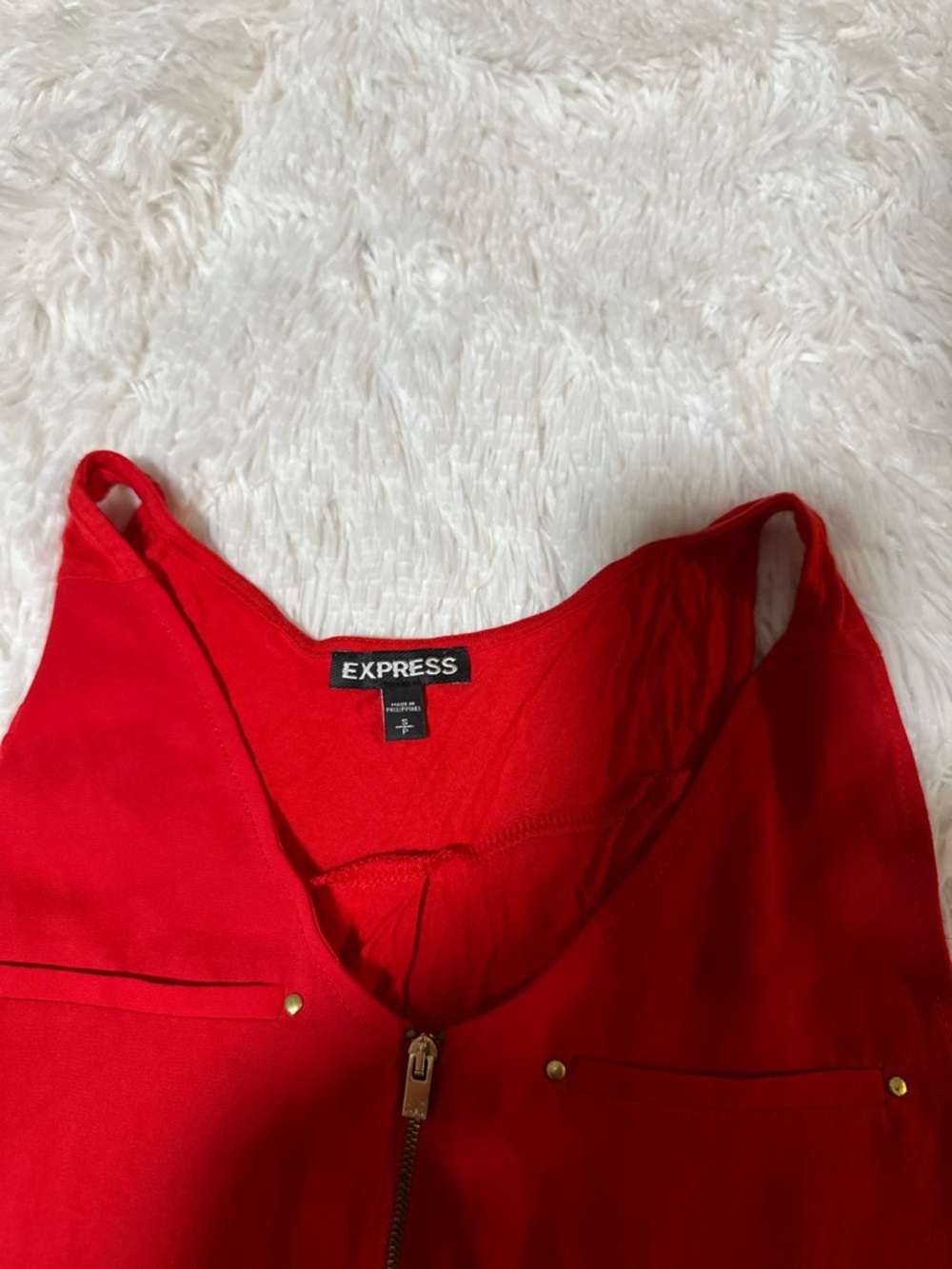 Express Bright Red Zip-Front Tank with Gold Hardware